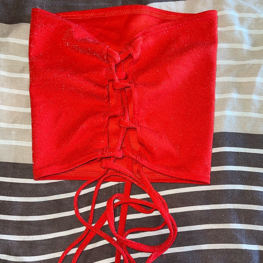 Glitter lace-up cropped tube top